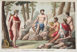 Pan and Apollo or Dinfida di Pane con Apollo, Book XI, illustration from Ovid